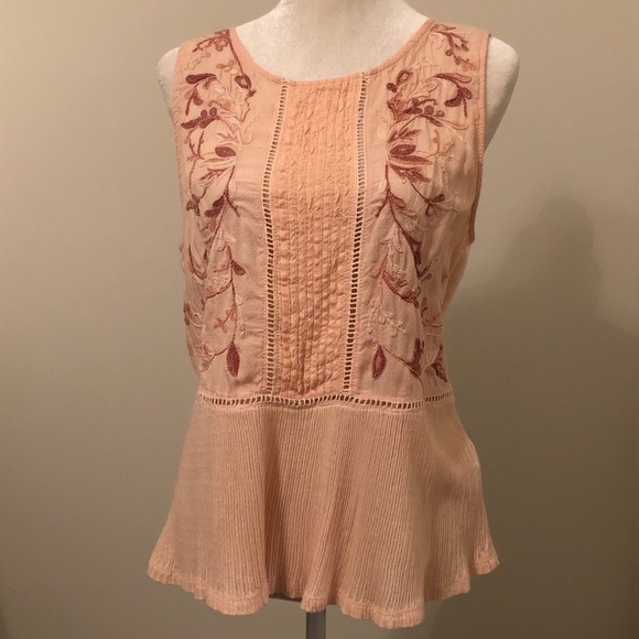 SOLD Lucky Brand peach embroidered top - Picture 3 of 10